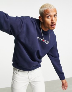 Темно-синий свитшот с круглым вырезом и вышитым логотипом-надписью Tommy Jeans