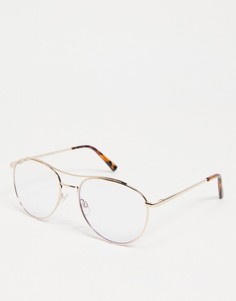 Серебристые очки-авиаторы со светло-голубыми стеклами Vero Moda-Золотистый