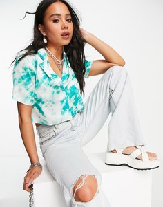 Атласная укороченная рубашка с зеленым принтом тай-дай Topshop-Зеленый цвет