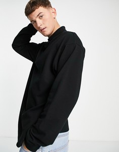 Oversized-поло из пике черного цвета с длинными рукавами Topman-Черный цвет