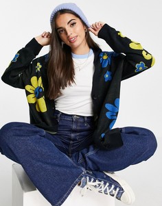 Удлиненный кардиган с цветами с символом инь и ян ASOS DESIGN-Черный цвет