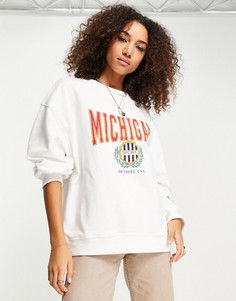 Белый свитшот с принтом "Michigan" Topshop