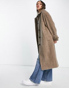 Серо-коричневое oversized-пальто с начесом ASOS DESIGN-Серый