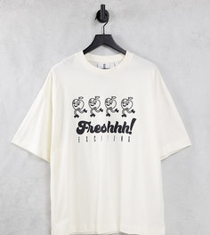 Oversized-футболка из органического хлопка цвета экрю с мультяшным принтом COLLUSION Unisex-Белый
