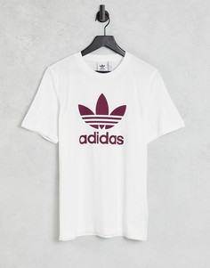 Белая футболка с крупным логотипом сливового цвета adidas Originals adicolor-Белый