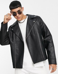 Черная куртка из искусственной кожи в байкерском стиле Topman-Черный цвет