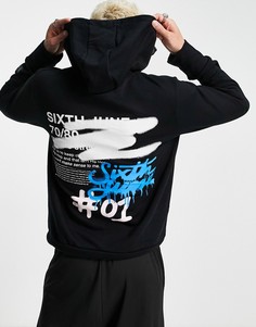 Oversized-худи черного цвета с принтом в стиле граффити на спине Sixth June-Черный цвет
