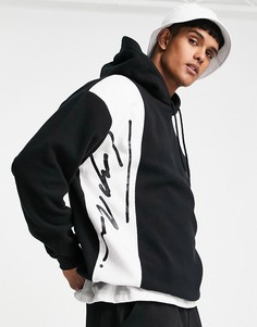 Черный флисовый худи с логотипом Topman