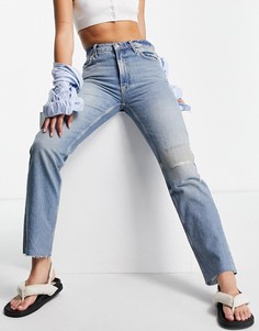 Голубые выбеленные джинсы прямого кроя в винтажном стиле Free People-Голубой