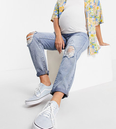 Синие джинсы в винтажном стиле со рваной отделкой Urban Bliss Maternity-Голубой