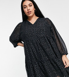Черное свободное платье в горошек из шифона Vero Moda Curve-Серебристый