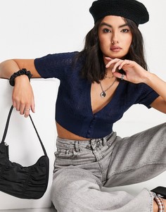 Укороченный кардиган из ажурной ткани синего цвета Cotton:On-Голубой