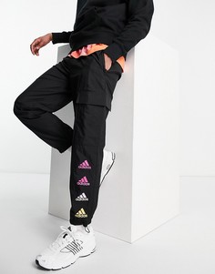 Черные джоггеры с повторяющимися логотипами adidas-Черный цвет