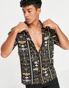 Черная рубашка с короткими рукавами и сплошным принтом Versace Jeans Couture-Черный цвет