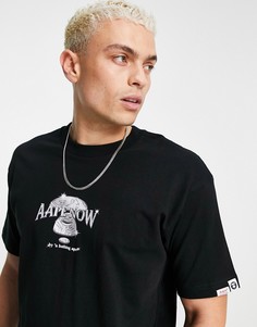 Черная футболка в стиле хип-хоп с разнообразным принтом AAPE By A Bathing Ape-Черный цвет