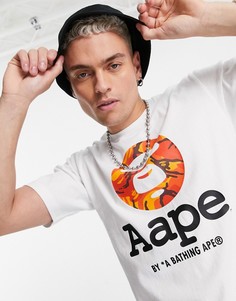 Белая футболка с камуфляжным принтом в виде головы обезьяны AAPE By A Bathing Ape-Белый