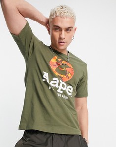 Зеленая футболка с камуфляжным принтом в виде головы обезьяны AAPE By A Bathing Ape-Зеленый цвет