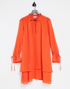 Оранжевое платье мини с длинными рукавами и завязкой на воротнике из переработанных материалов & Other Stories-Красный