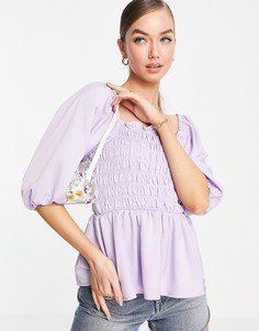Сиреневая блузка с присборенной отделкой и объемными рукавами Vero Moda-Фиолетовый цвет