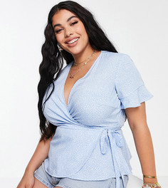 Голубая блузка с запахом и мелким цветочным принтом Vero Moda Curve-Голубой