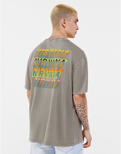 Серая футболка с принтом "Nirvana" на груди и спине Bershka-Серый