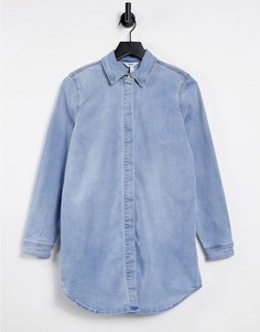 Голубая удлиненная рубашка Object-Голубой