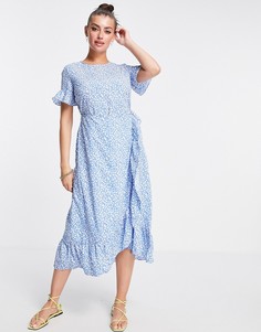 Голубое платье миди в горошек с оборками Vero Moda-Голубой