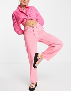 Розовые широкие брюки с V-образным вырезом спереди из смесового органического хлопка Weekday Lara-Розовый