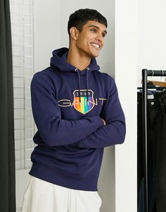 Темно-синий худи с радужным гербом на груди GANT Pride Capsule