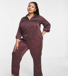 Атласный пижамный комплект с кантом в горошек бордового цвета Vero Moda Curve-Красный