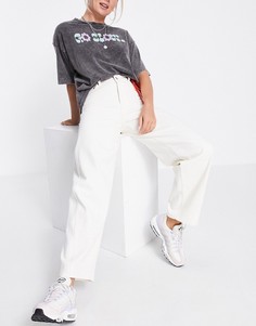 Белые брюки из смесового органического хлопка с широкими штанинами и V-образной посадкой спереди Weekday Lara-Белый