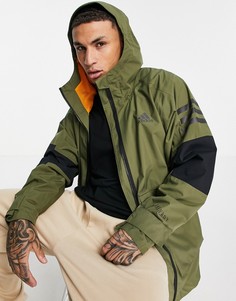 Куртка цвета хаки с тремя белыми полосками adidas Outdoor Primegreen Rain Ready-Зеленый цвет