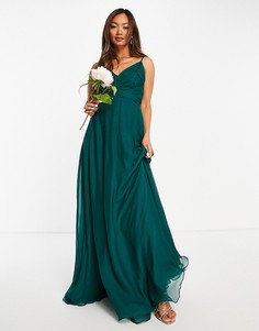 Платье макси на бретельках со сборками и поясом ASOS DESIGN Bridesmaid-Зеленый цвет