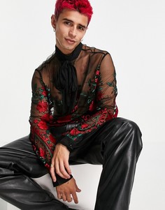 Прозрачная рубашка с вышивкой и бантом ASOS DESIGN-Черный цвет
