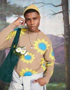 Бежевый oversized-джемпер с цветочным узором ASOS DESIGN-Светло-бежевый цвет