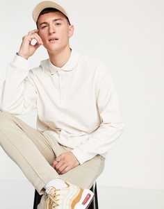 Oversized-поло из пике цвета экрю с длинными рукавами Topman-Белый