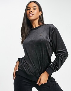 Черный велюровый свитшот со сплошным принтом-трилистником adidas Originals-Черный цвет