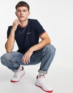 Футболка из пике c контрастной отделкой на горловине и рукавах Ben Sherman-Темно-синий