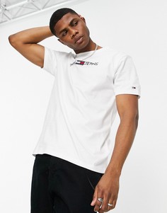 Белая футболка с вышитым логотипом-надписью Tommy Jeans-Белый