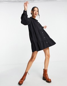 Черное выбеленное платье-рубашка ярусного кроя Topshop-Черный цвет