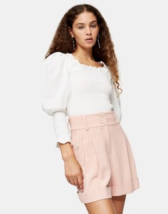 Розовые льняные шорты в полоску Topshop-Голубой