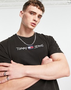 Черная футболка прямого кроя с вышитым логотипом Tommy Jeans-Черный цвет