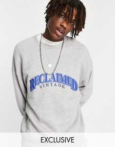Oversized-свитшот от комплекта в стиле унисекс серого меланжевого цвета с контрастным логотипом на груди Reclaimed Vintage Inspired-Серый