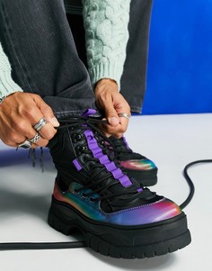 Черные сетчатые ботинки на толстой подошве со шнуровкой и переливающимися резиновыми вставками ASOS DESIGN-Черный цвет