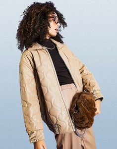 Бежевый стеганый бомбер из искусственной кожи ASOS DESIGN-Светло-бежевый цвет