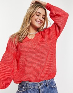 Красный пушистый джемпер с V-образным вырезом ASOS DESIGN-Зеленый цвет