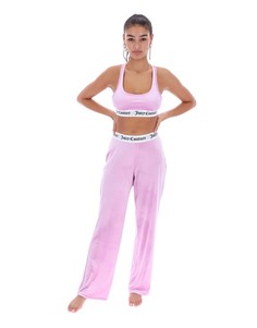 Розовые бархатные пижамные брюки с широкими штанинами от комплекта Juicy Couture-Розовый цвет