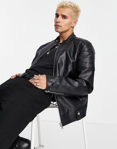 Короткая кожаная куртка черного цвета со стегаными рукавами ASOS DESIGN-Черный цвет