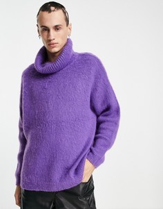 Пушистый фиолетовый oversized-джемпер из трикотажа с высоким отворачивающимся воротником ASOS DESIGN-Фиолетовый цвет