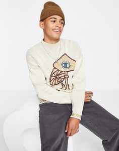 Серый вязаный джемпер с жаккардовым узором и вышивкой грибов ASOS DESIGN